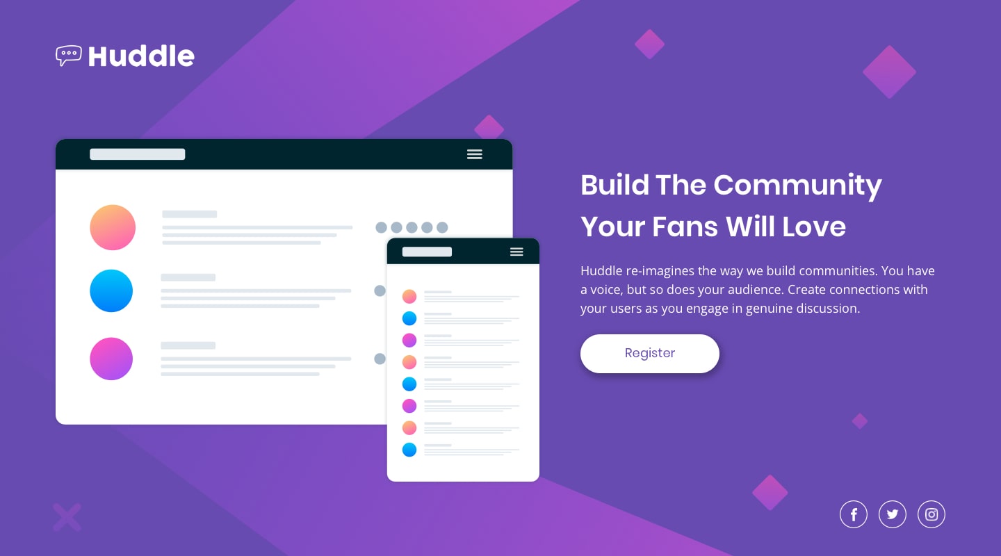 Huddle landing page with a single introductory section